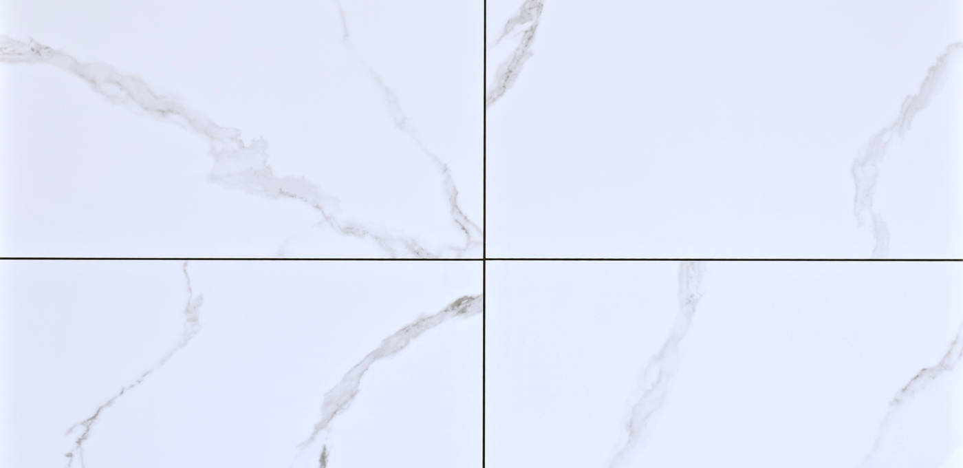 White carrara porcelain square floor and wall tile with glossy finish, size 24" x 24"