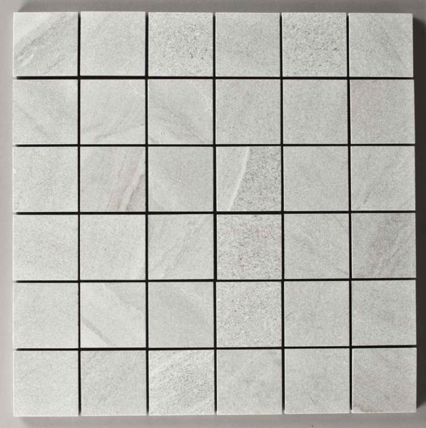 Matte or glossy pearl marble look square mosaic porcelain floor and wall tile, sheet size 12" x 12"