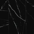 Glossy polished black marble look porcelain floor and wall tile with white veining, size 12" x 24", arranged vertically