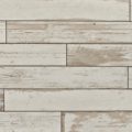 Matte white and cream wood look porcelain plank floor and wall tile, size 6" x 48", stacked like bricks